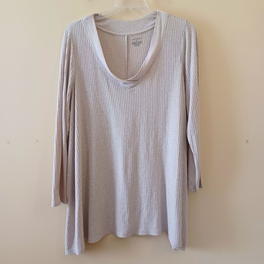 Lane Bryant Top Sz 22 Light Waffle Knit Beige Scoop Neck 3/4 Sleeve Coastal